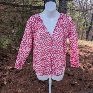 Velvet by Graham & Spencer Pink White Patterned Womens Lightweight Blouse Medium